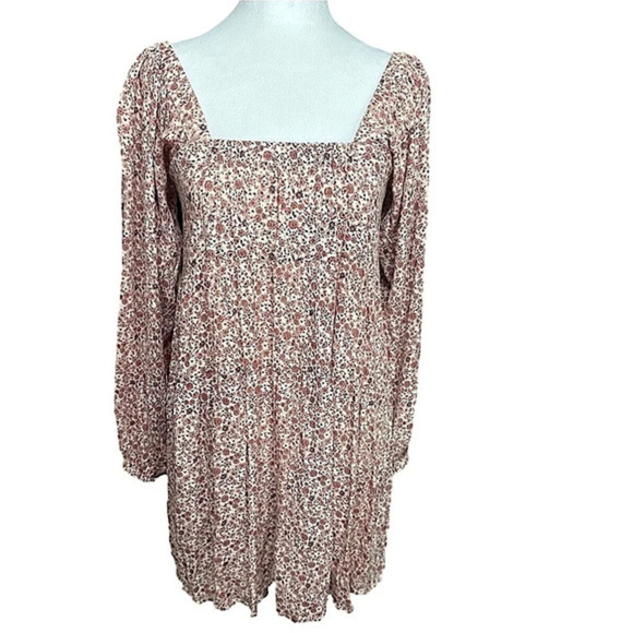 En Créme babydoll boho dress long sleeve, square neck, tiered, floral sz small - Picture 2 of 13